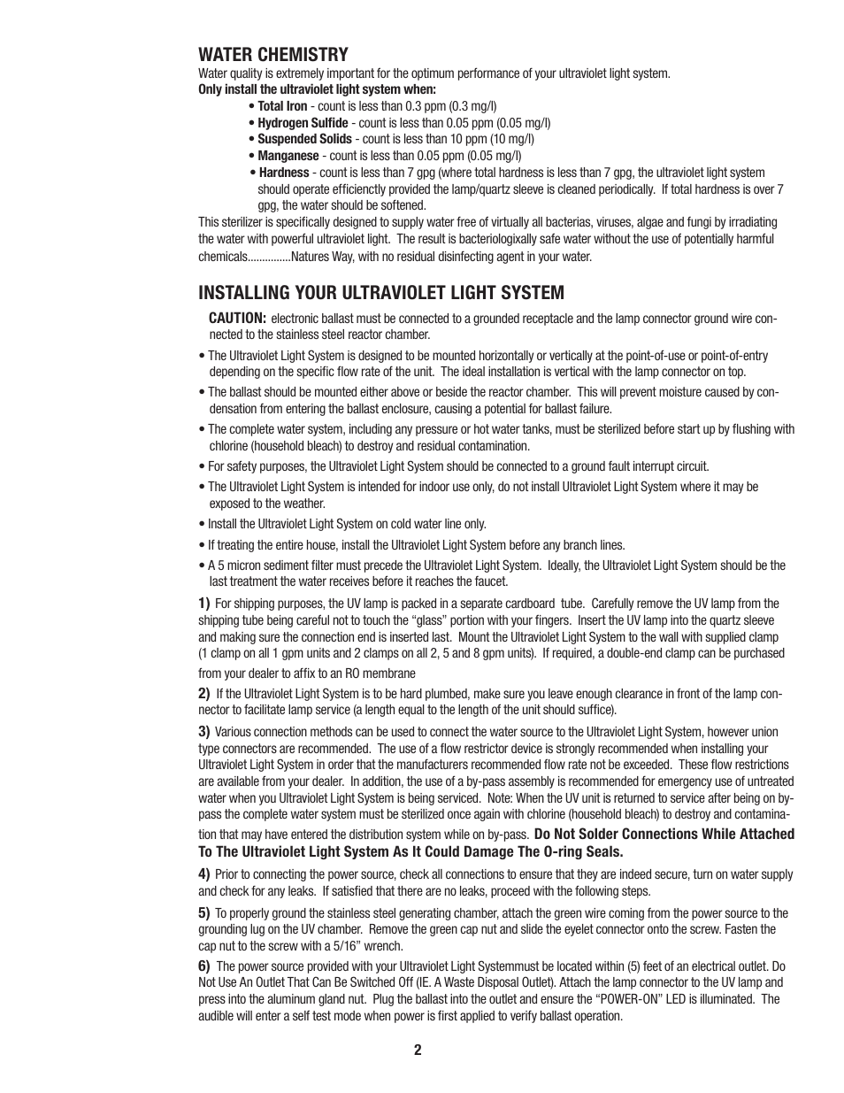 Water chemistry, Installing your ultraviolet light system | Aqua-Pure APUV8 User Manual | Page 3 / 7