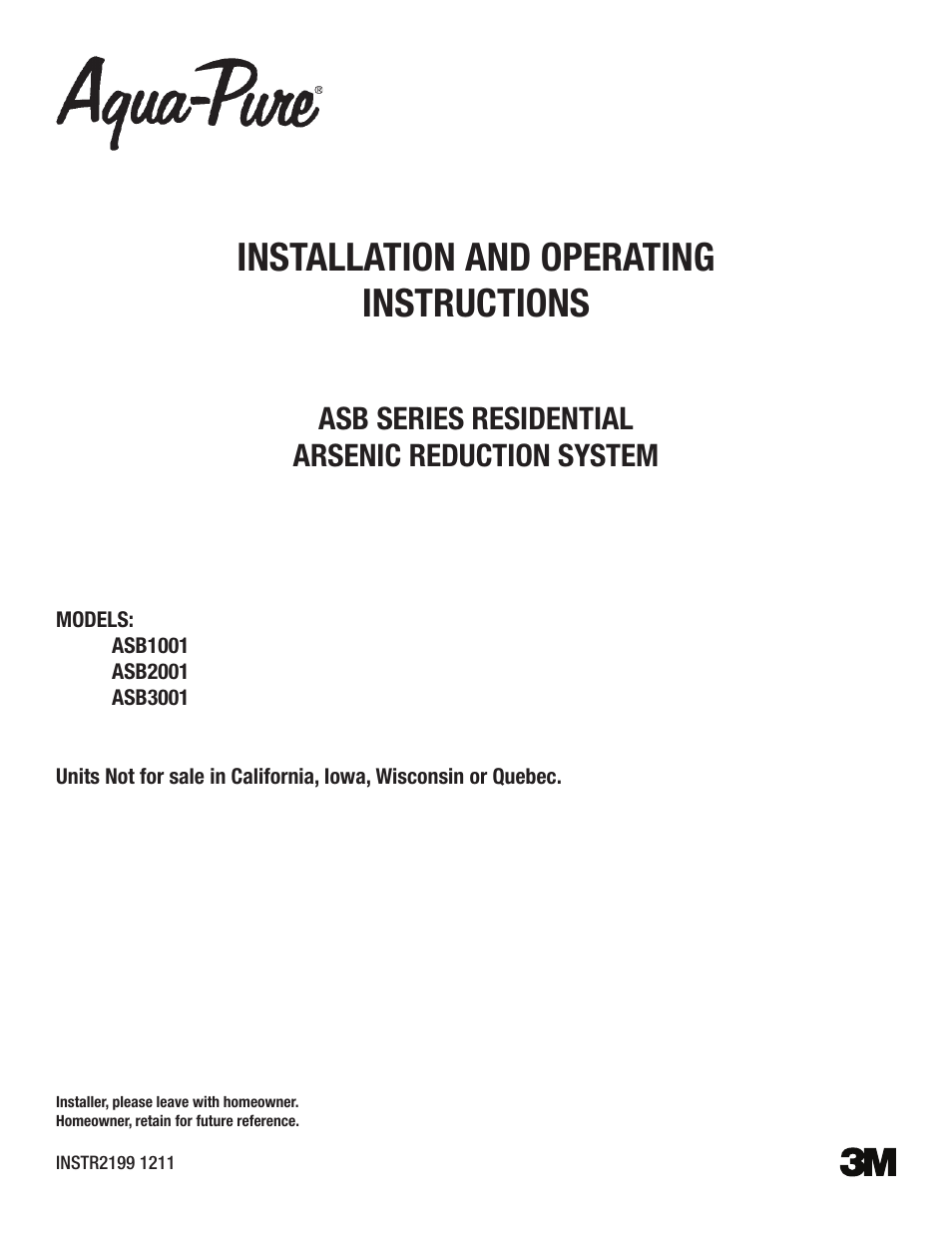 Aqua-Pure ASB1001 User Manual | 24 pages