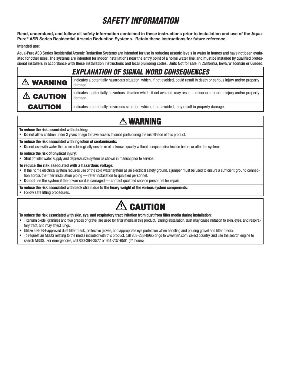 Safety information, Warning, Caution | Explanation of signal word consequences | Aqua-Pure ASB1001 User Manual | Page 3 / 24