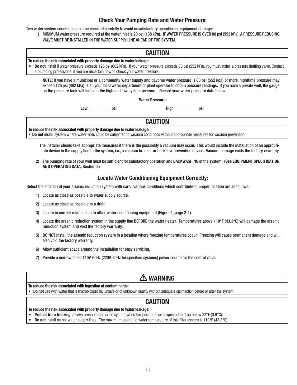 Caution, Warning | Aqua-Pure ASB1001 User Manual | Page 6 / 24