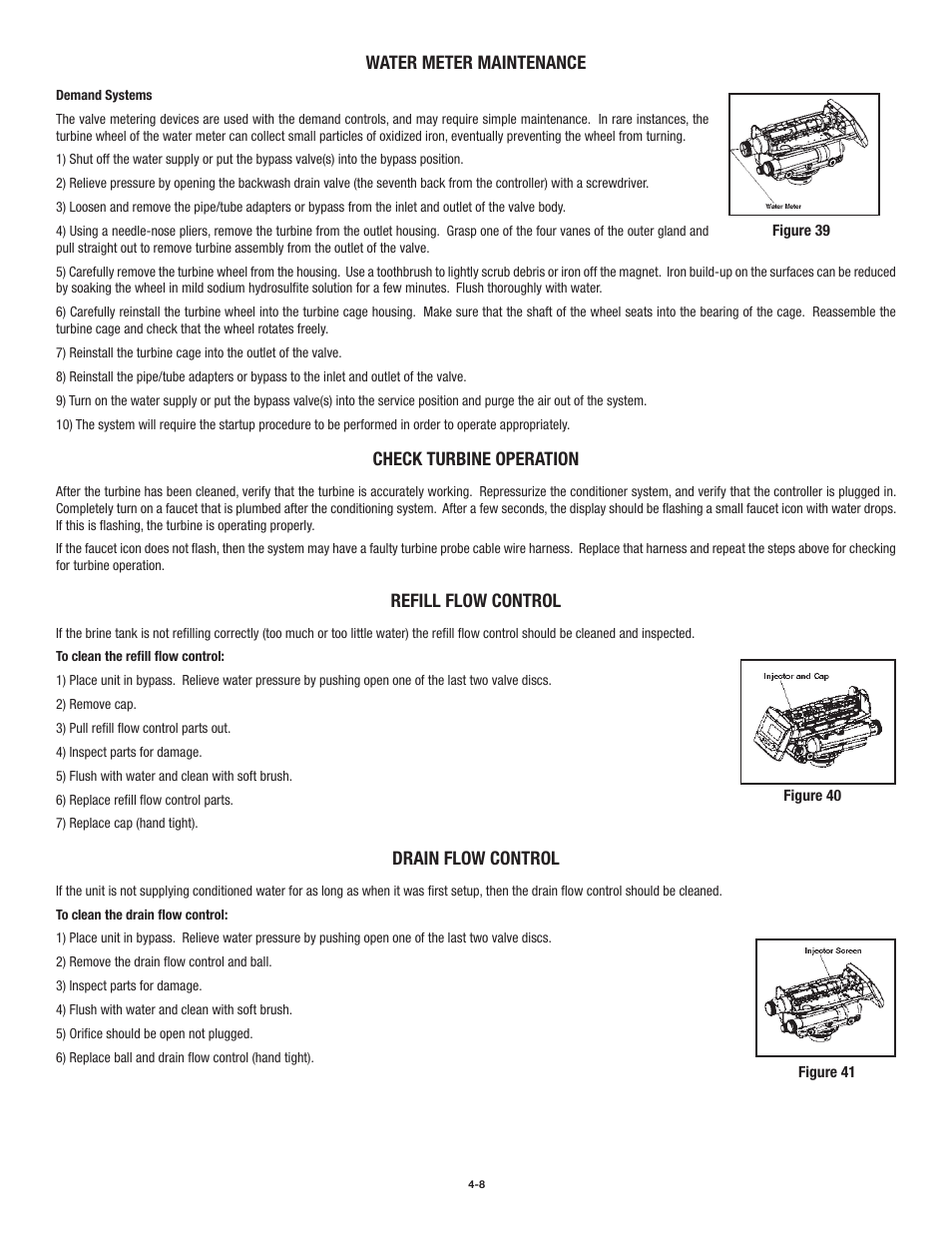 Water meter maintenance, Check turbine operation, Refill flow control | Drain flow control | Aqua-Pure AWS150M User Manual | Page 29 / 36