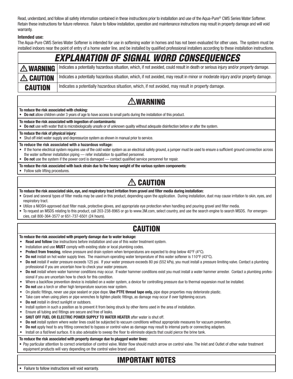 Explanation of signal word consequences, Safety information, Warning | Caution | Aqua-Pure CWS150MECJ User Manual | Page 3 / 32