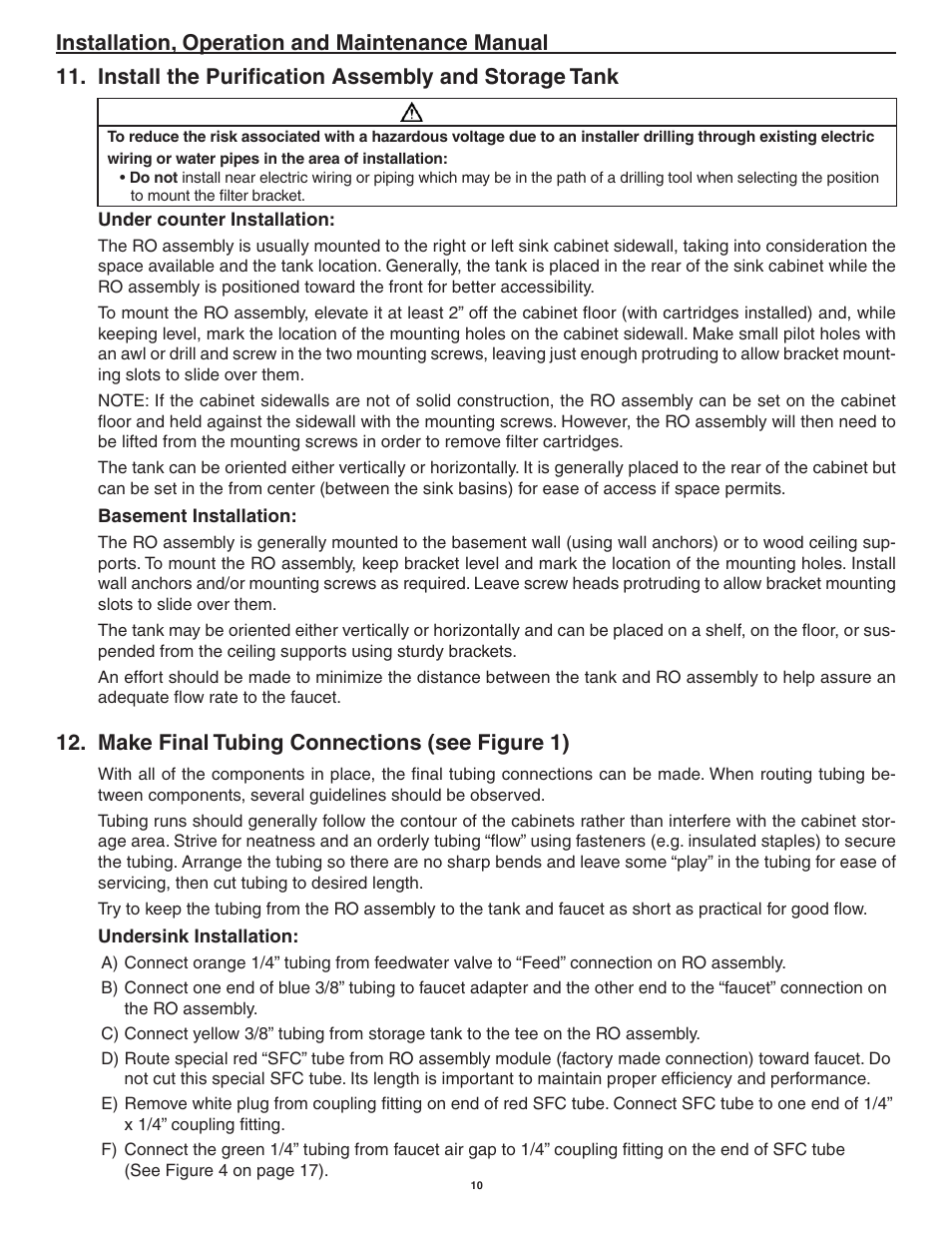 Make final tubing connections (see figure 1), Warning | Aqua-Pure AP-RO5500 User Manual | Page 11 / 20