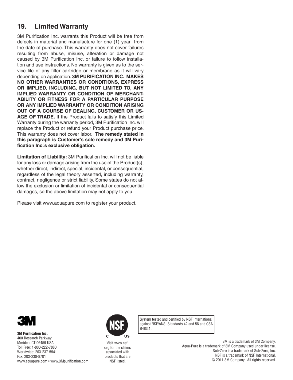 Limited warranty | Aqua-Pure AP-RO5500 User Manual | Page 20 / 20