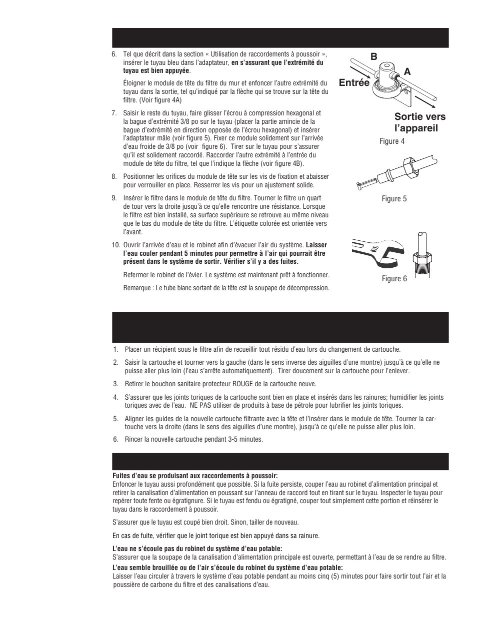 Problèmes et solutions, Entrée sortie vers l’appareil b a | Aqua-Pure Cyst-FF User Manual | Page 14 / 16