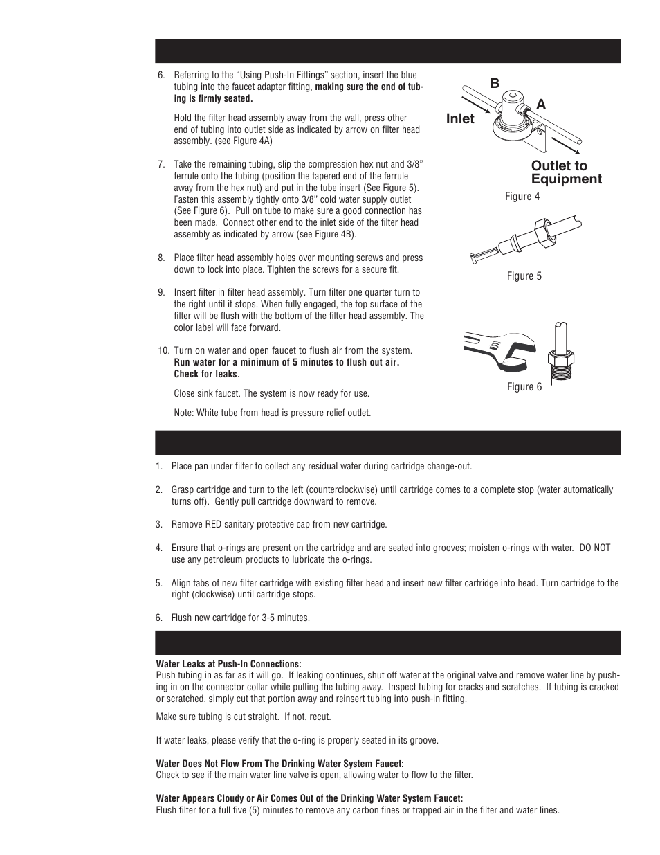 Troubleshooting guide, Inlet outlet to equipment b a | Aqua-Pure Cyst-FF User Manual | Page 6 / 16