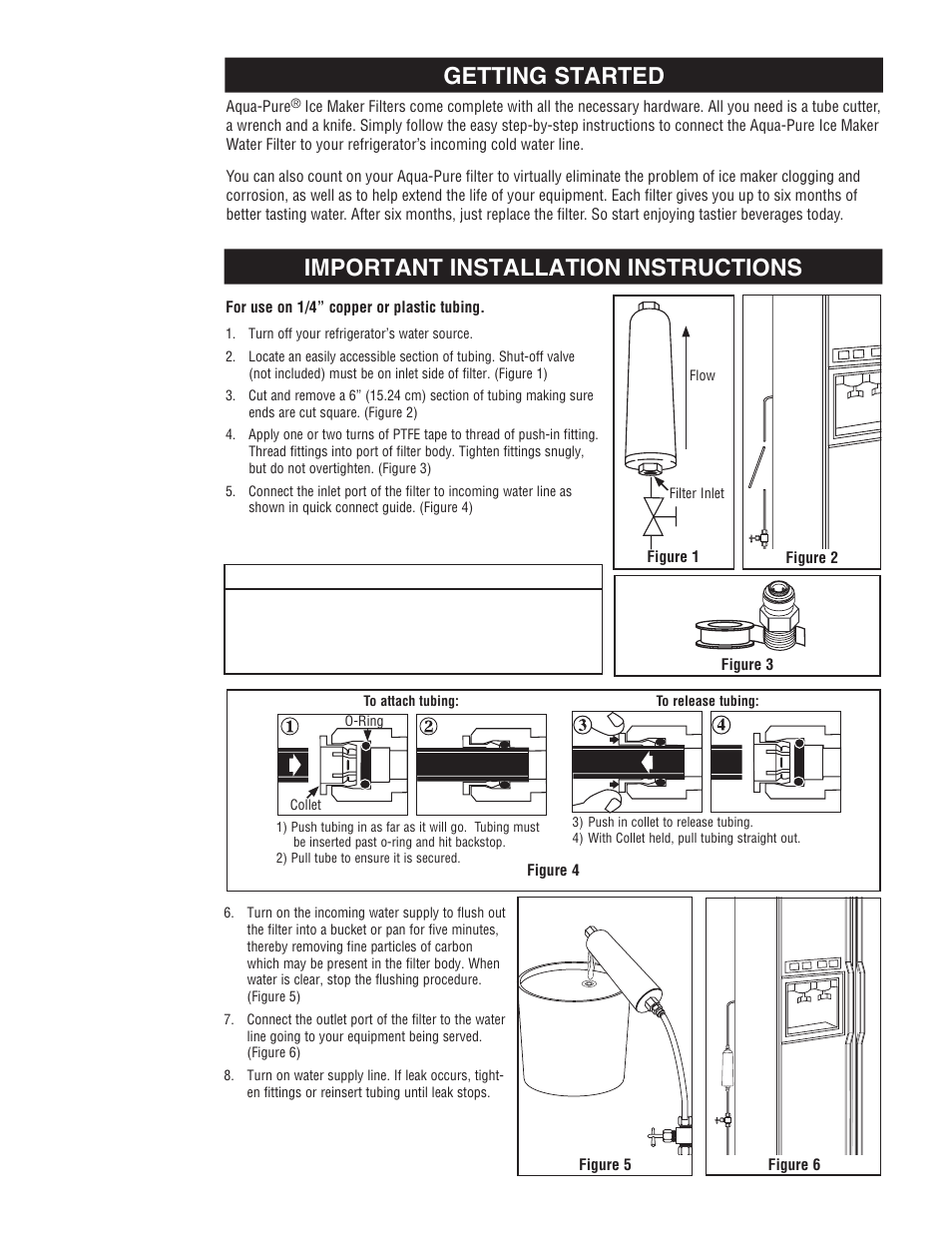 Getting started, Important installation instructions, Caution | Aqua-Pure AP717 User Manual | Page 4 / 12