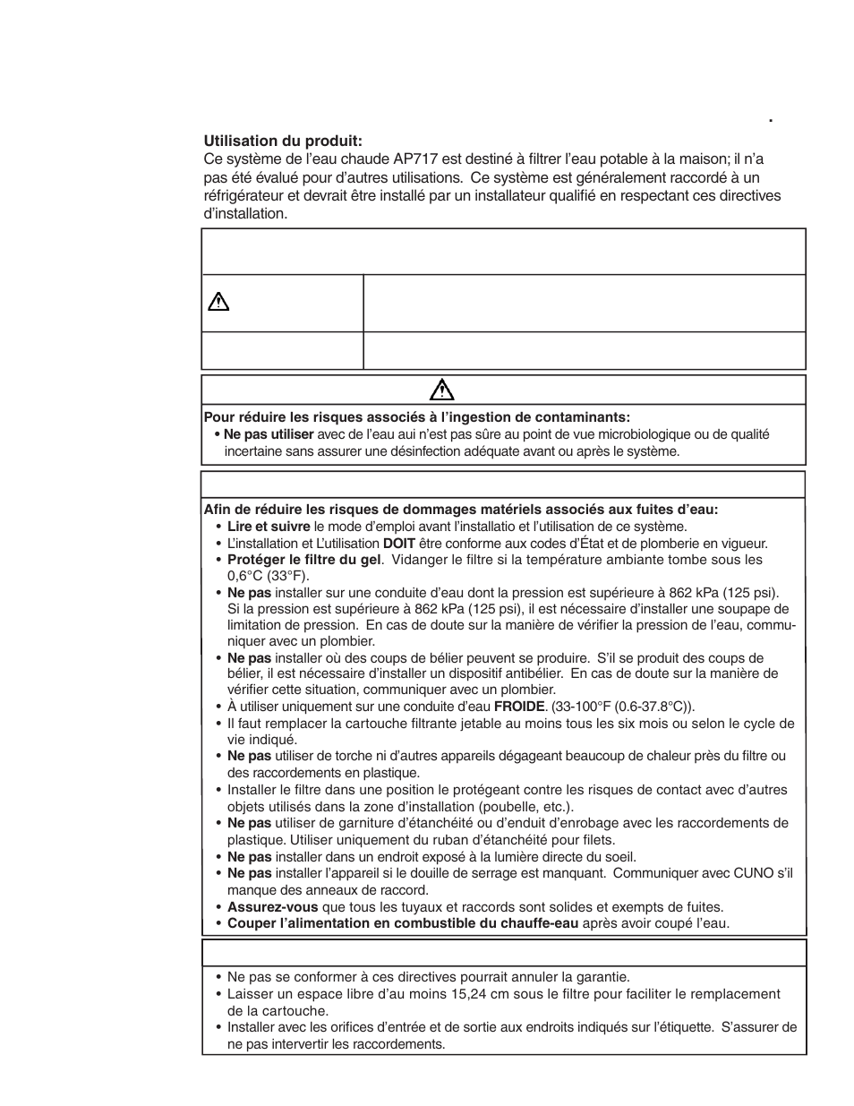 Consignes de sécurité, Mise en garde avertissement remarques importantes | Aqua-Pure AP717 User Manual | Page 9 / 12