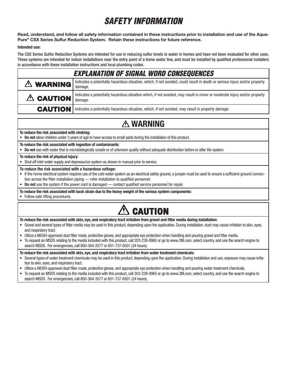 Safety information, Warning, Caution | Explanation of signal word consequences | Aqua-Pure CSX200 User Manual | Page 2 / 28