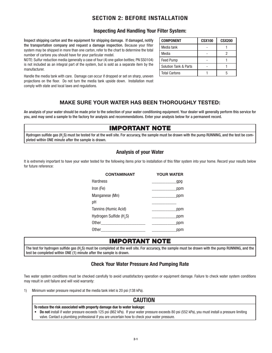 Caution | Aqua-Pure CSX200 User Manual | Page 5 / 28