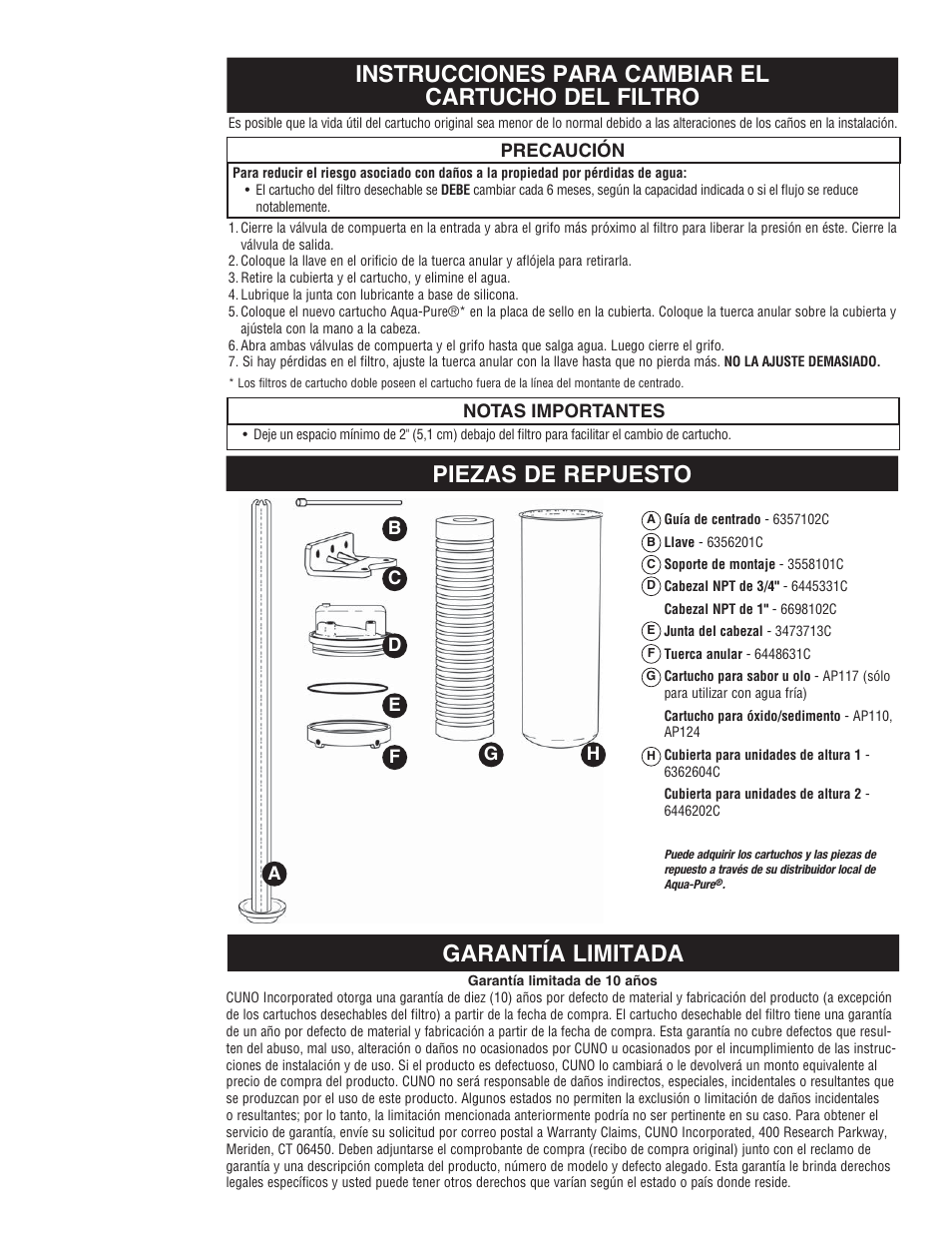 Piezas de repuesto | Aqua-Pure SST2HB User Manual | Page 12 / 20