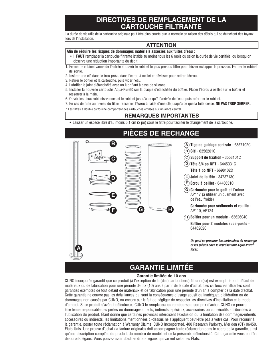 Pièces de rechange | Aqua-Pure SST2HB User Manual | Page 17 / 20