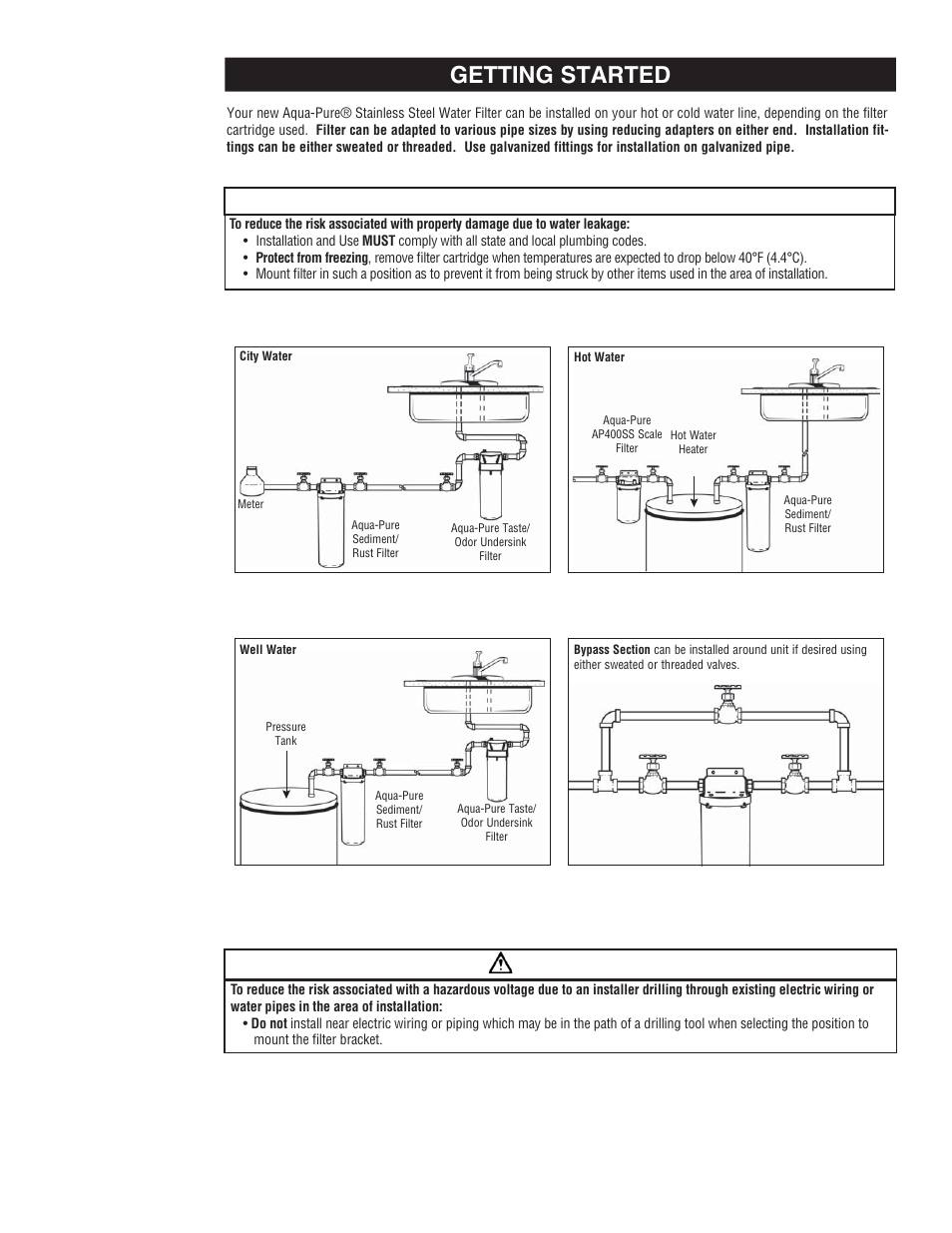 Getting started, Caution, Warning | Aqua-Pure SST2HB User Manual | Page 4 / 20