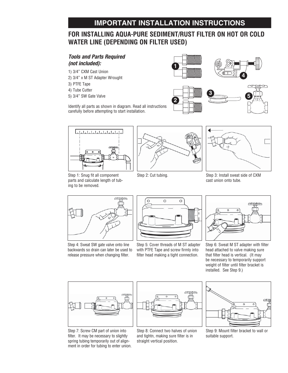 Important installation instructions | Aqua-Pure SST2HB User Manual | Page 5 / 20