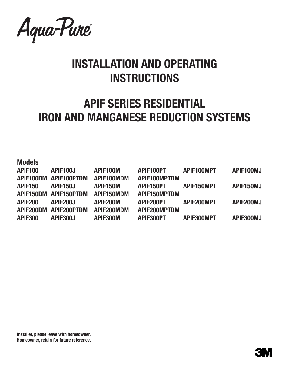 Aqua-Pure APIF100 User Manual | 36 pages