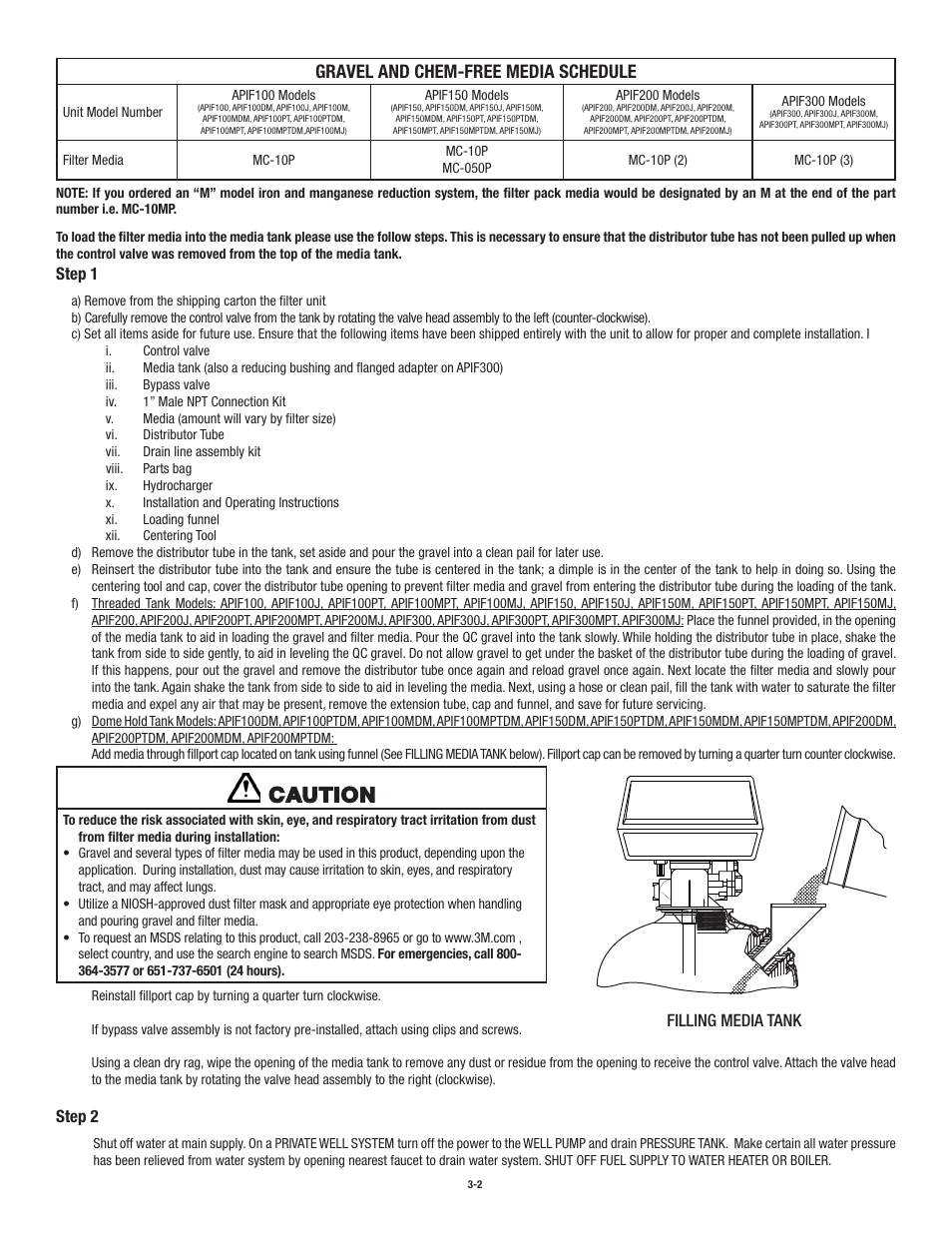 Caution, Gravel and chem-free media schedule | Aqua-Pure APIF100 User Manual | Page 10 / 36