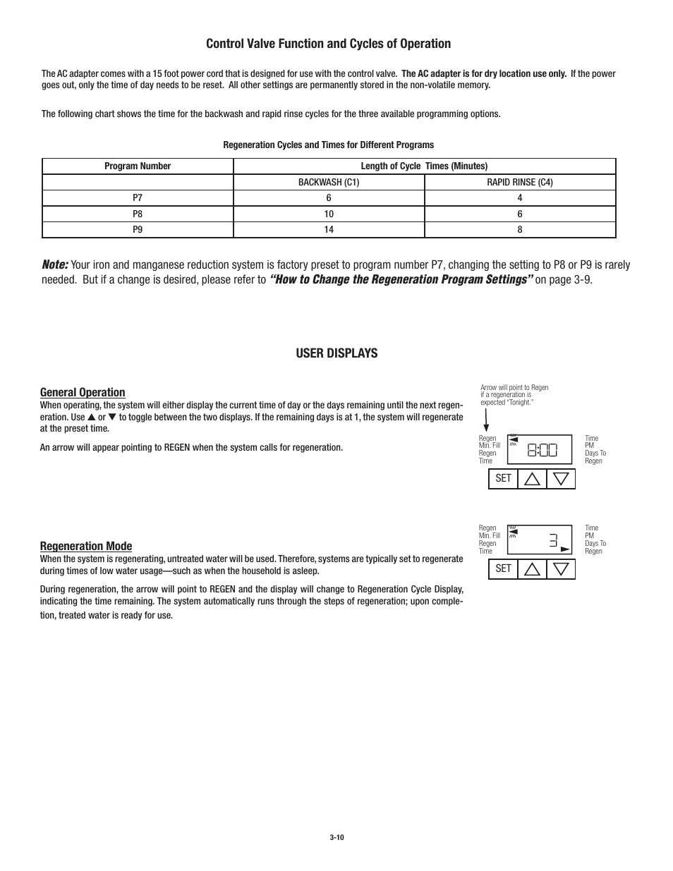 Control valve function and cycles of operation, User displays | Aqua-Pure APIF100 User Manual | Page 18 / 36