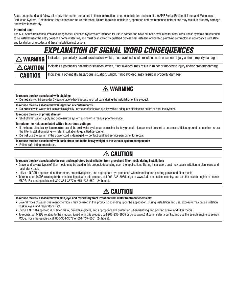 Explanation of signal word consequences, Safety information, Warning | Caution | Aqua-Pure APIF100 User Manual | Page 2 / 36