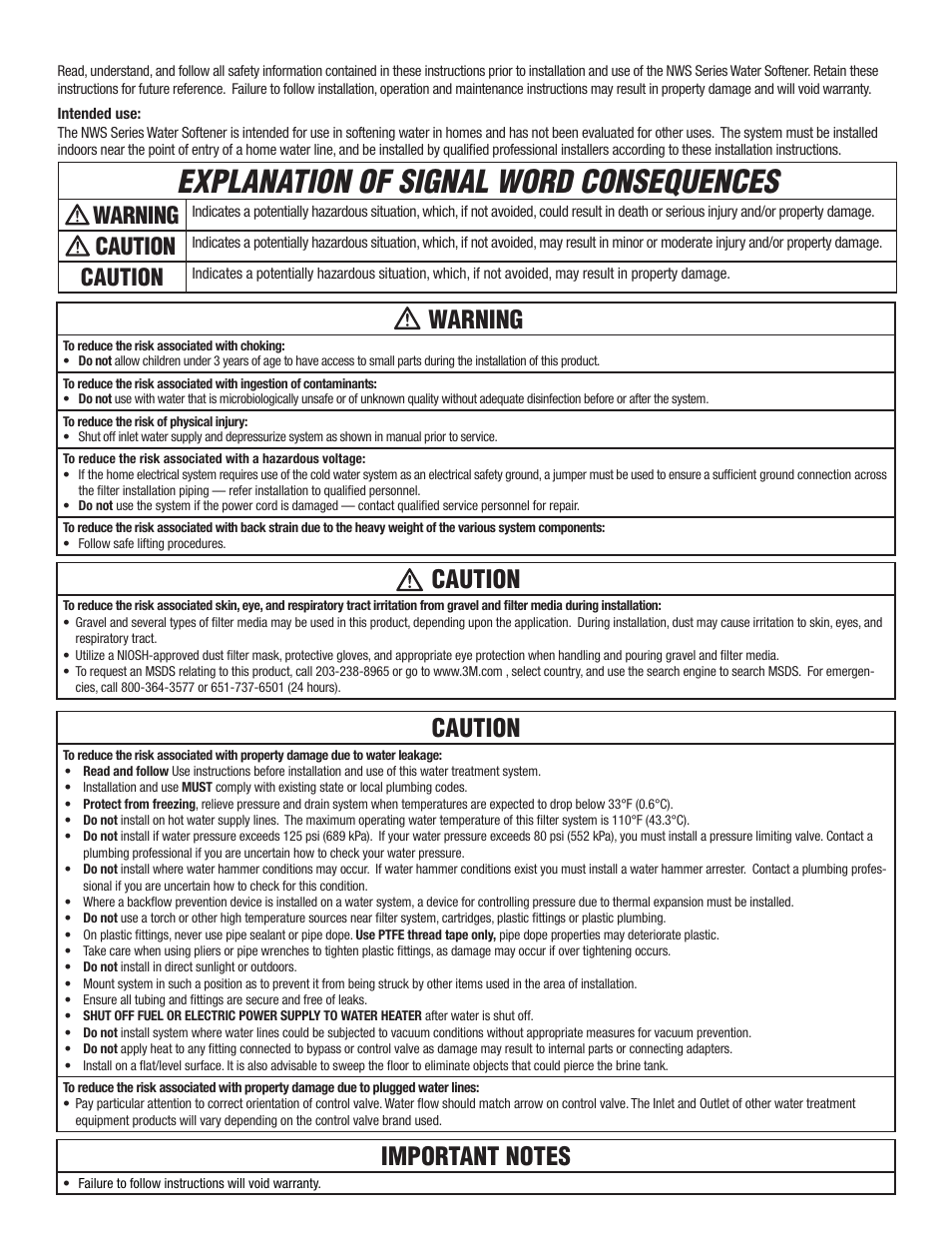 Explanation of signal word consequences, Safety information, Warning | Caution | Aqua-Pure NWS200 User Manual | Page 3 / 24