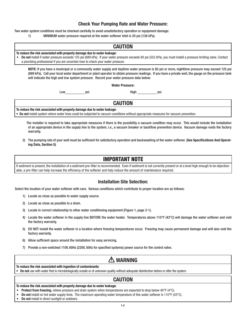 Caution, Warning | Aqua-Pure NWS200 User Manual | Page 7 / 24