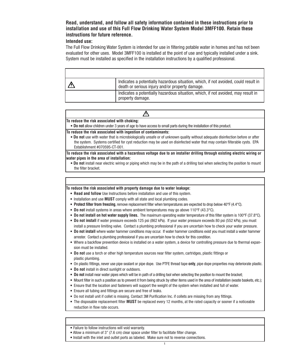 Safety information, Explanation of signal word consequences, Caution | Ccaution warning, Warning | Aqua-Pure 3MFF100 User Manual | Page 3 / 8