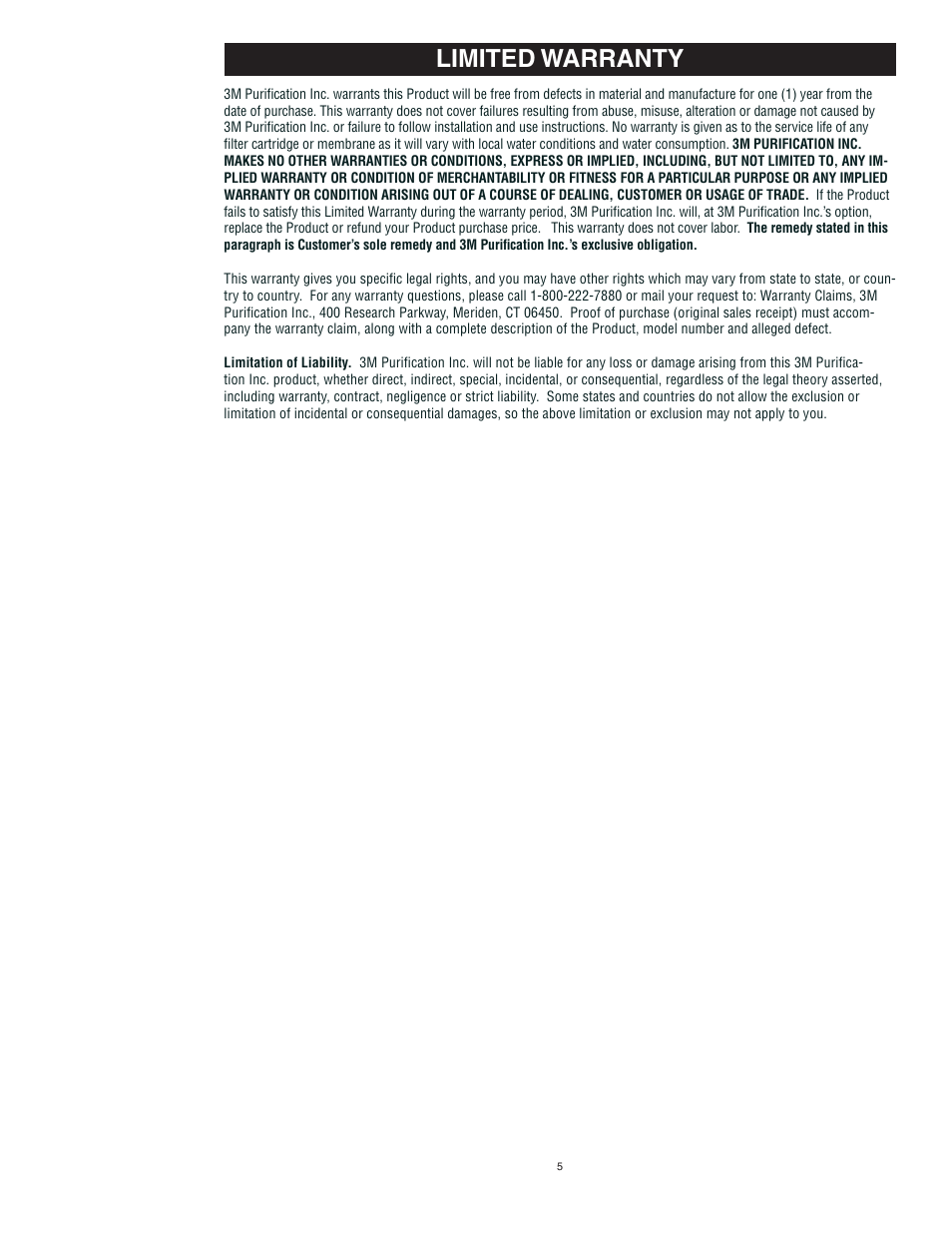 Limited warranty | Aqua-Pure 3MFF100 User Manual | Page 7 / 8