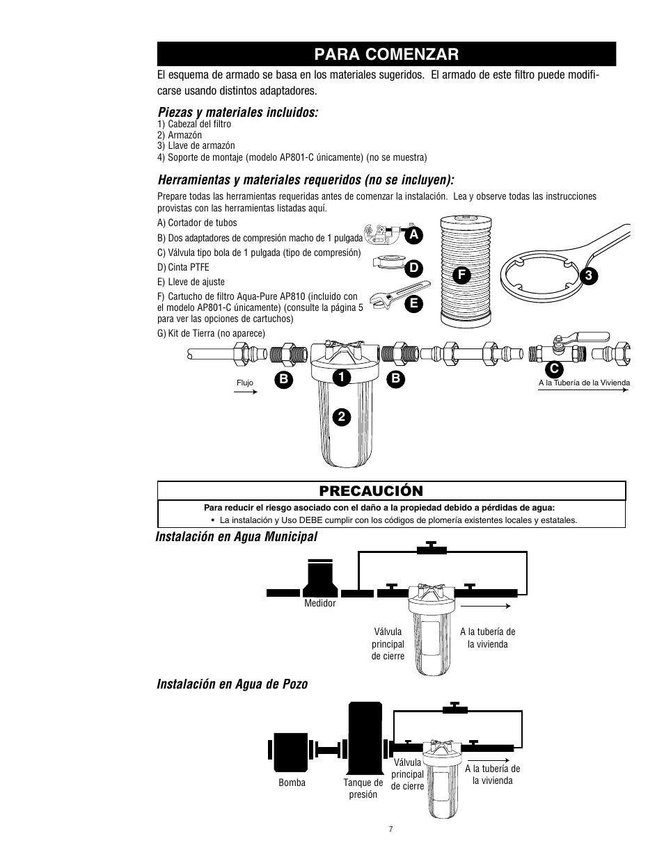 Para comenzar, Precaución | Aqua-Pure AP802 User Manual | Page 8 / 16