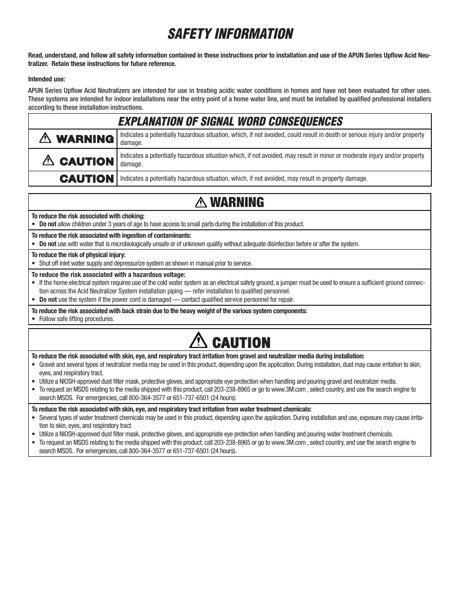 Safety information, Warning, Caution | Explanation of signal word consequences | Aqua-Pure APUN101 User Manual | Page 3 / 12