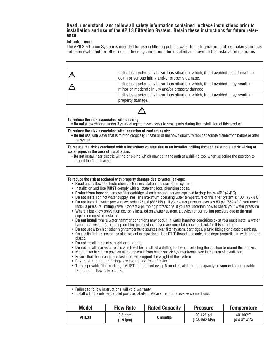 Safety information, Warning, Explanation of signal word consequences | Ccaution warning, Caution | Aqua-Pure APIL3R User Manual | Page 2 / 8