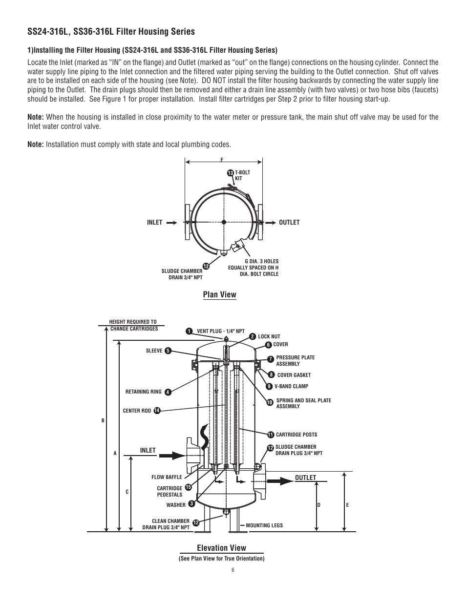 Plan view elevation view | Aqua-Pure SS20 EPE-316L User Manual | Page 6 / 8