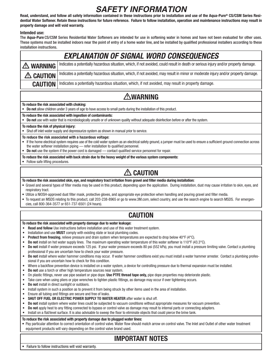 Safety information, Explanation of signal word consequences, Warning | Caution | Aqua-Pure CSM1501 User Manual | Page 2 / 24