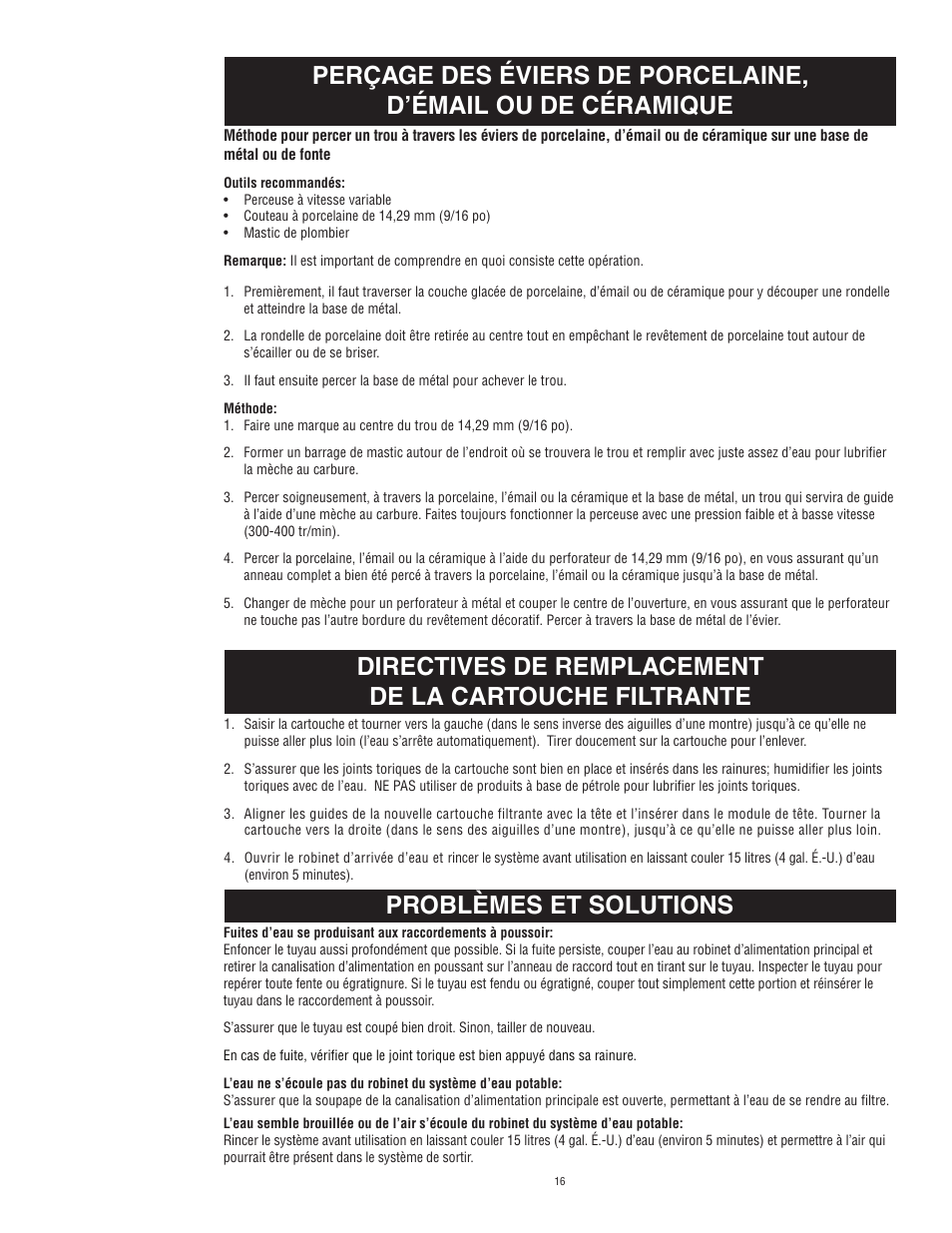 Problèmes et solutions | Aqua-Pure Complete User Manual | Page 17 / 20