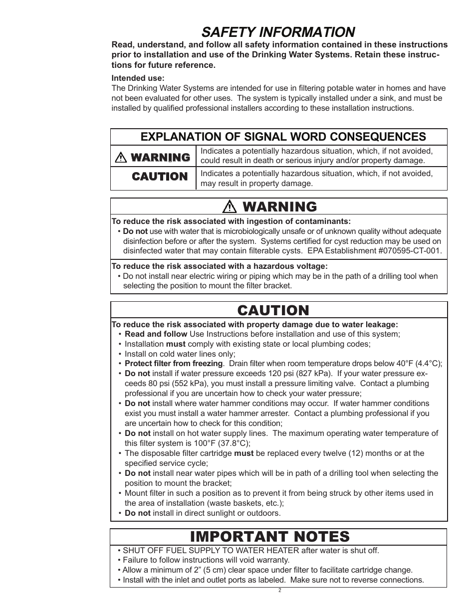 Safety information, Caution, Warning | Explanation of signal word consequences, Caution warning | Aqua-Pure Complete User Manual | Page 3 / 20