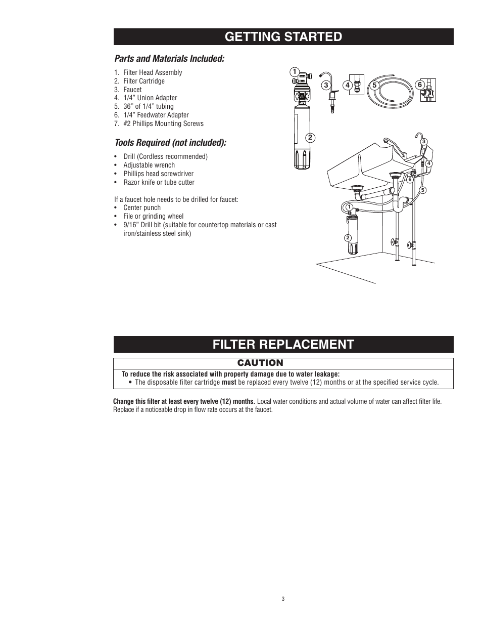 Getting started filter replacement, Parts and materials included, Tools required (not included) | Aqua-Pure Complete User Manual | Page 4 / 20