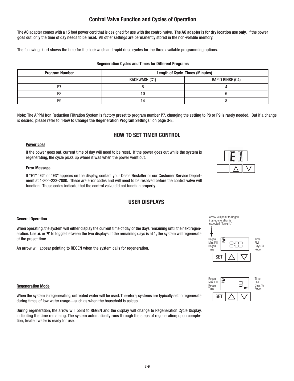 Control valve function and cycles of operation, How to set timer control, User displays | Aqua-Pure APPM150 User Manual | Page 15 / 32