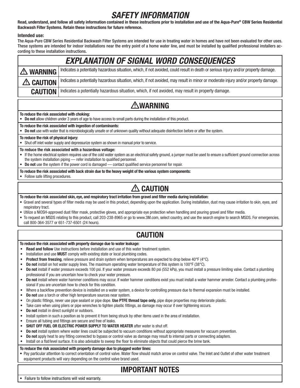 Safety information, Explanation of signal word consequences, Warning | Caution | Aqua-Pure CBW1001 User Manual | Page 3 / 20