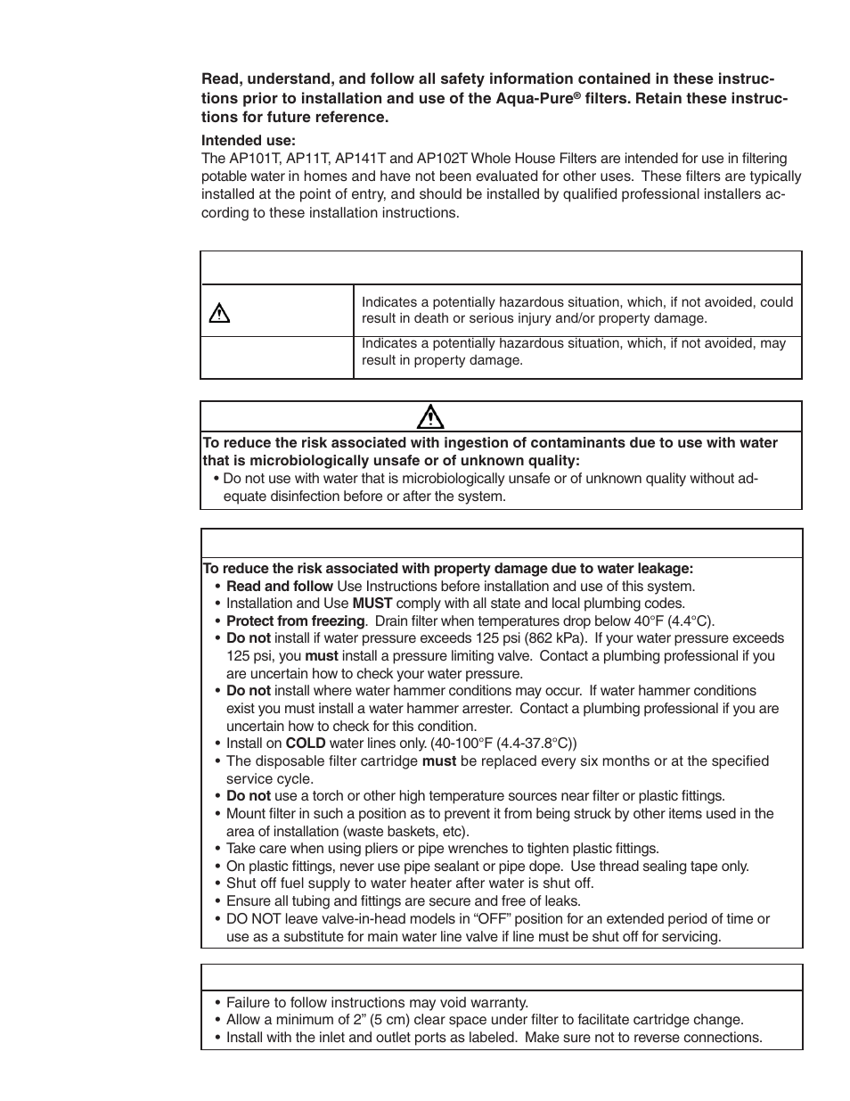 Caution, Safety information, Warning | Explanation of signal word consequences | Aqua-Pure AP102T User Manual | Page 3 / 16
