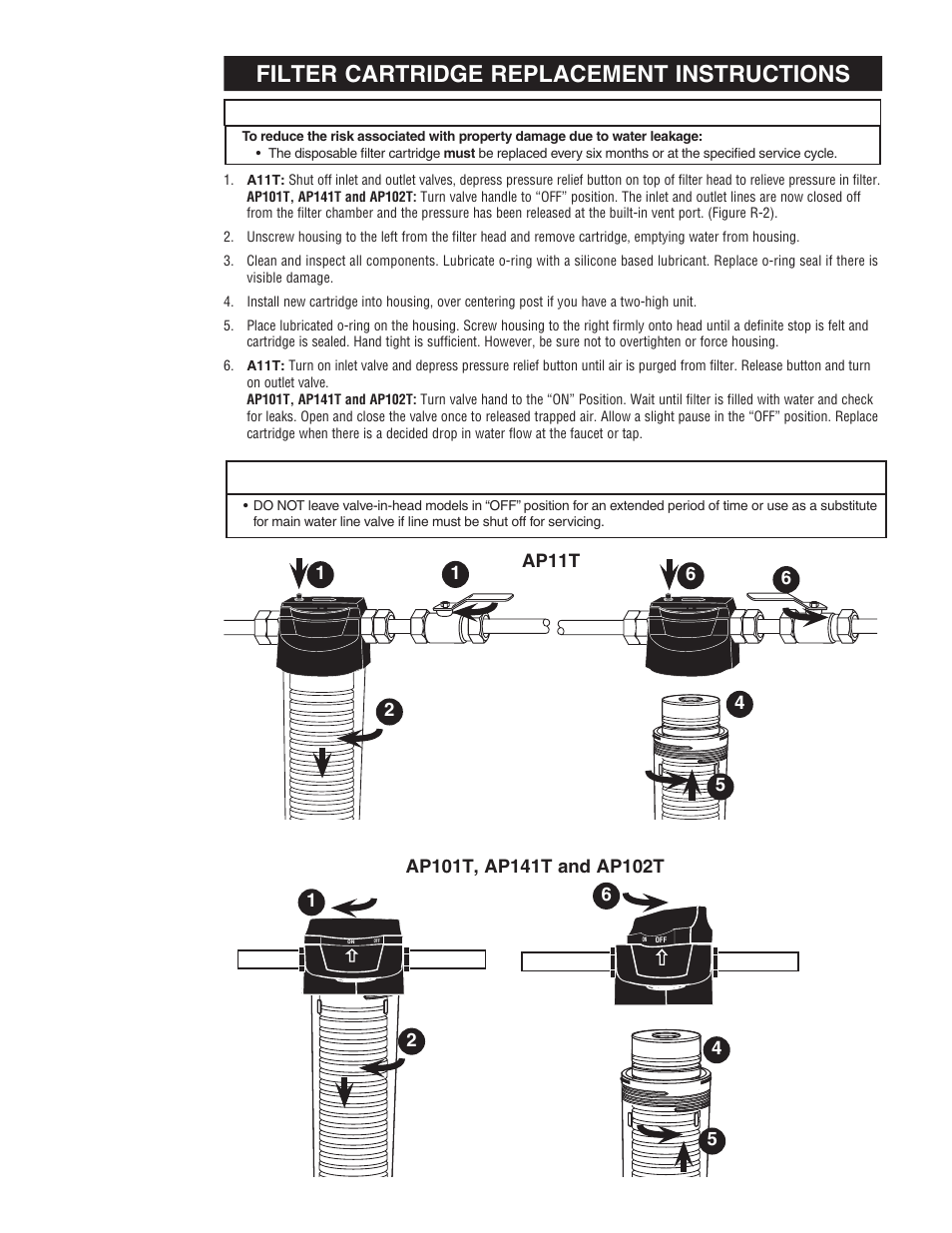 Caution, Filter cartridge replacement instructions | Aqua-Pure AP102T User Manual | Page 5 / 16