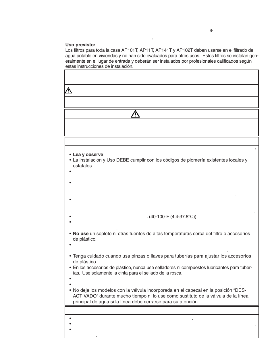 Información de seguridad, Advertencia precaución notificación importante | Aqua-Pure AP102T User Manual | Page 7 / 16