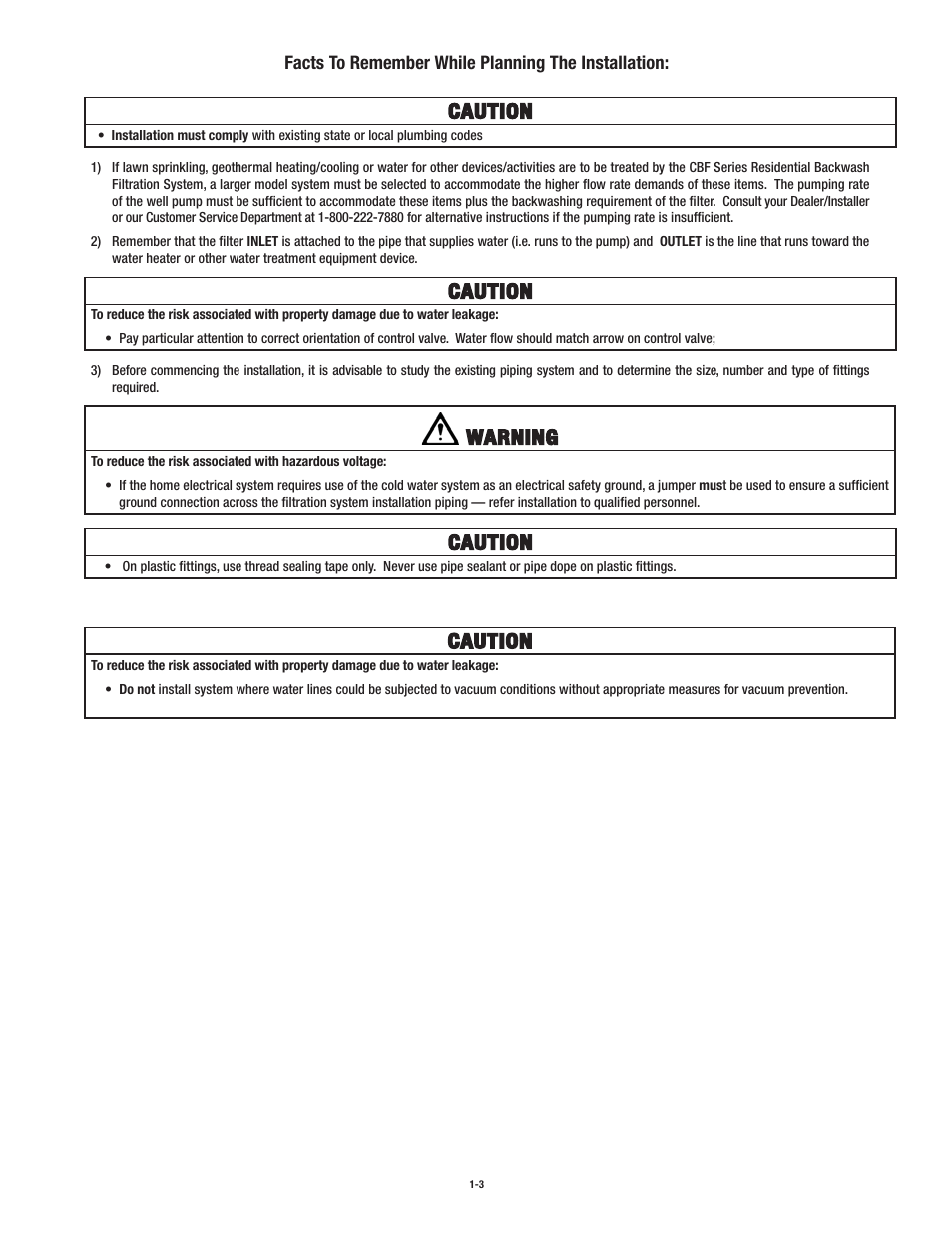 Caution, Warning | Aqua-Pure CBF150 User Manual | Page 6 / 24