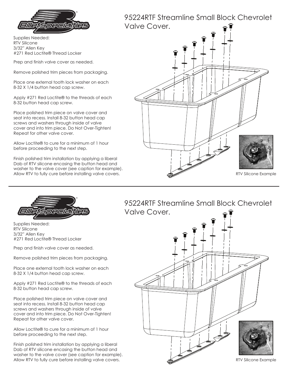 Billet Specialties 95224RTF Streamline Small Block User Manual | 1 page