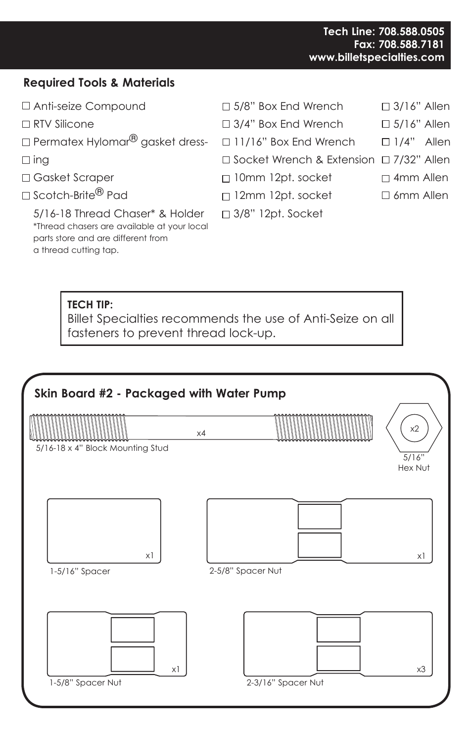 Required tools & materials | Billet Specialties Premium Tru Trac Serpentine System - Big Block Ford User Manual | Page 3 / 20