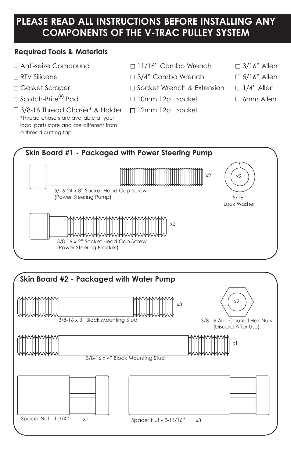 Required tools & materials | Billet Specialties V-Trac Pulley System - Small Block Chevy User Manual | Page 2 / 12