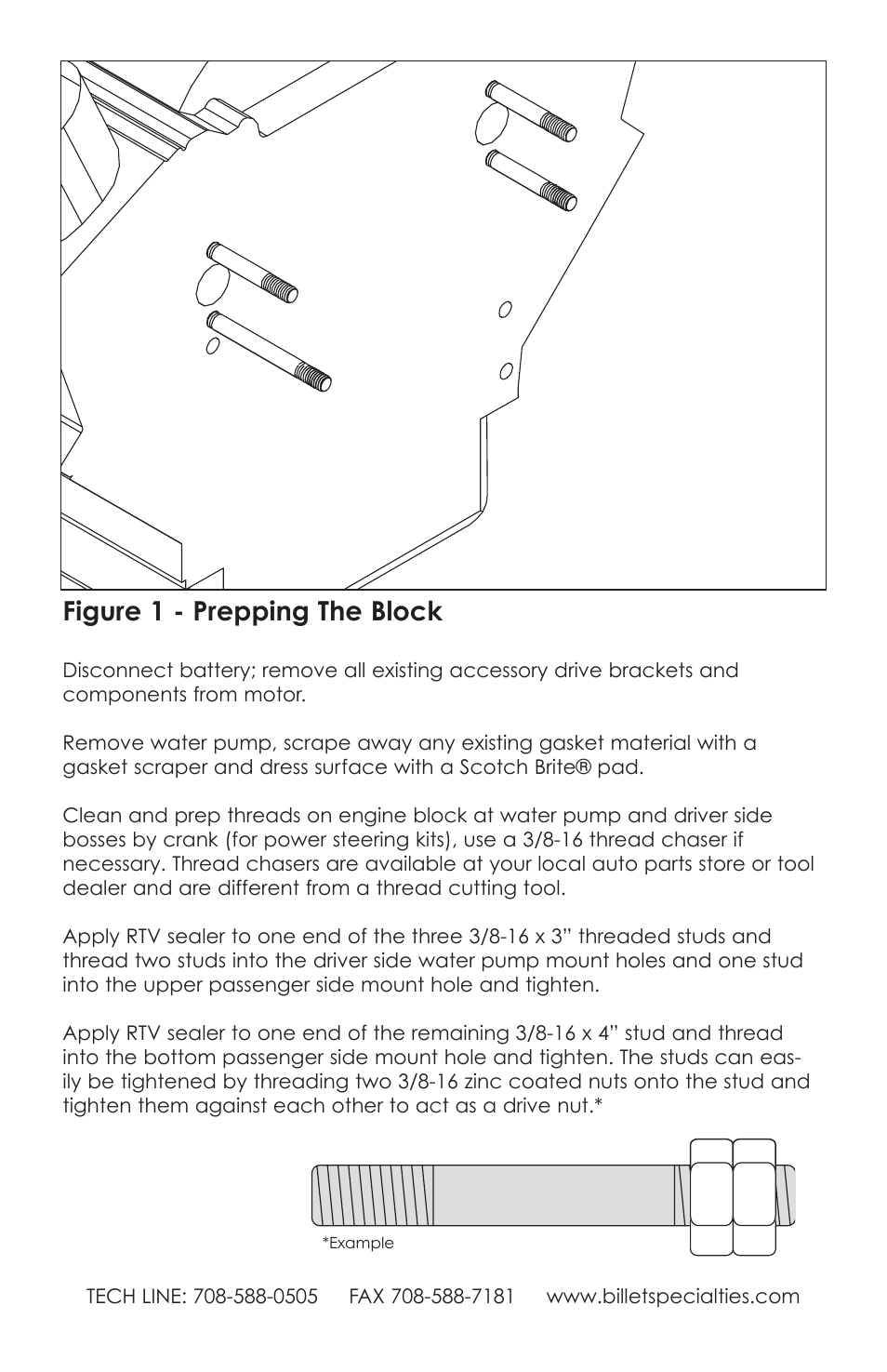 Figure 1 - prepping the block | Billet Specialties V-Trac Pulley System - Small Block Chevy User Manual | Page 4 / 12