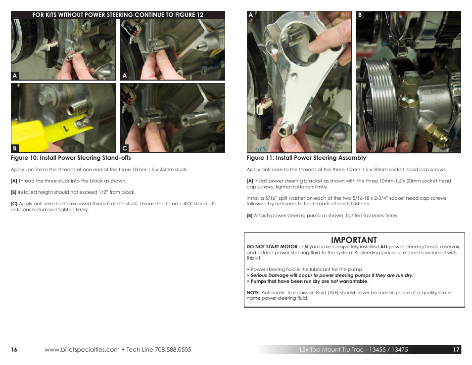 Important | Billet Specialties Tru Trac Serpentine System - LS7 (Top Mount) User Manual | Page 9 / 11