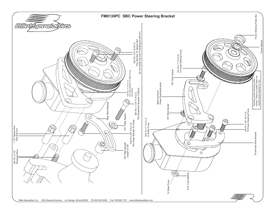 Fm0130pc sbc power steering bracket | Billet Specialties Serpentine Conversion - SBC - Top Mount Alt & P__S User Manual | Page 3 / 4