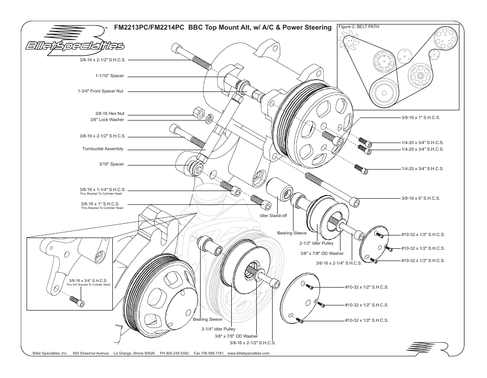 Billet Specialties Serpentine Conversion - BBC - Top Mount Alt, AC, & P__S User Manual | Page 3 / 7