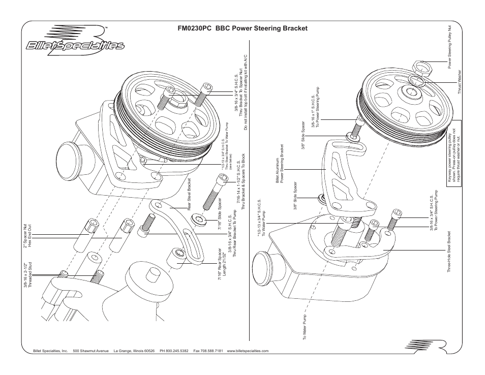 Fm0230pc bbc power steering bracket | Billet Specialties Serpentine Conversion - BBC - Top Mount Alt, AC, & P__S User Manual | Page 6 / 7