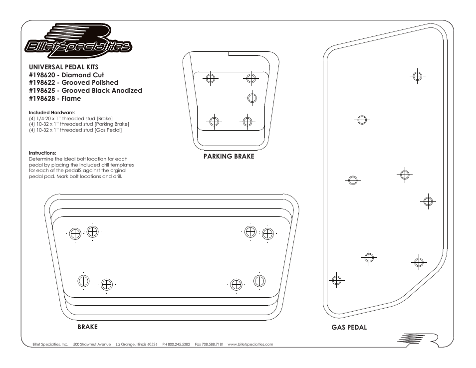 Billet Specialties 198620 - Diamond Cut User Manual | 1 page