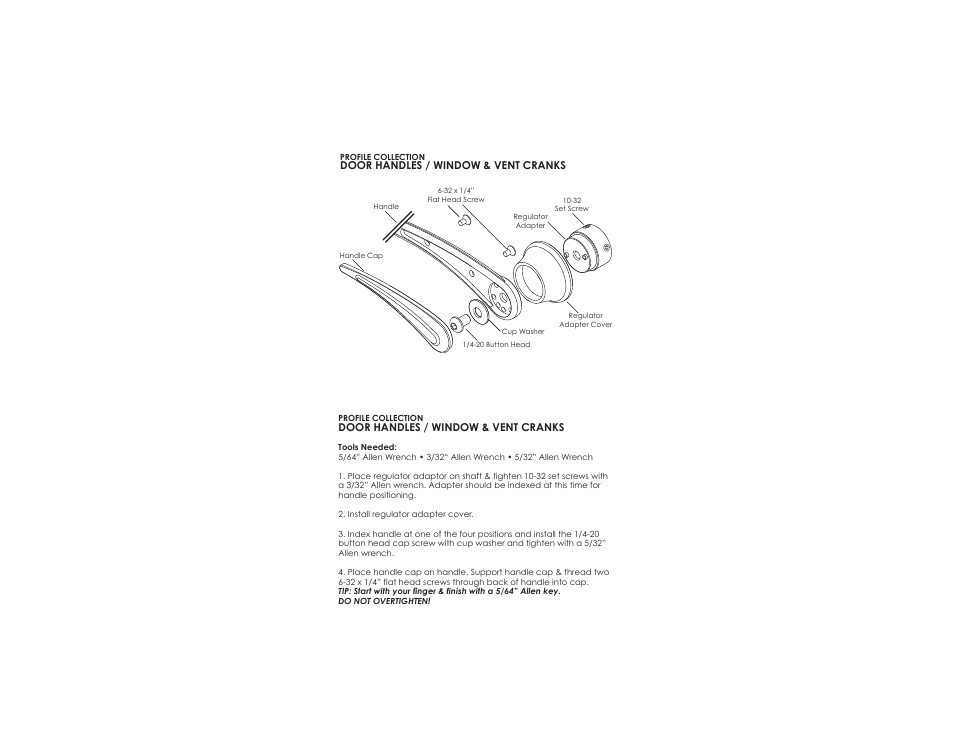 Billet Specialties Window Cranks - Rail User Manual | 1 page